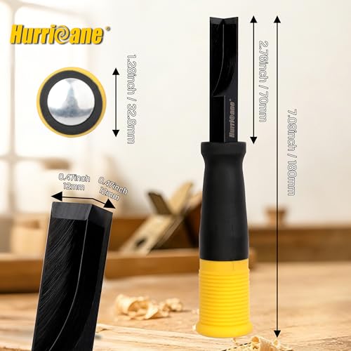 HURRICANE 12mm Corner Chisel, 90° Square Mortise Chisel for Door Hinges, Strike Plates & General Woodworking, Right Angle Wood Chisel with Metal Strike Cap & Ergonomic Grip - size: 12mm