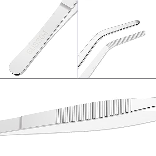 2 PCS 5.5" Stainless Steel Tweezers, Curved Blunt, 0.07" Thick