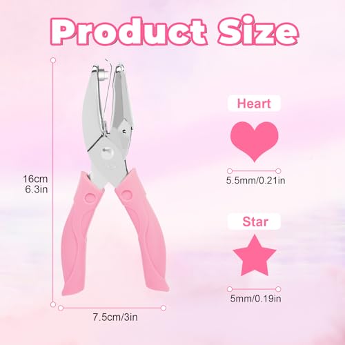 UCEC 2PCS Handheld Shaped Hole Punch Kit - Heart Hole Punch & Star Puncher - color: Pink, size: Heart+Star