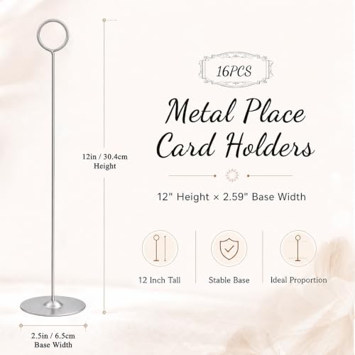 12 Inch Matte Silver Steel Place Card Holder,16 Pack Table Number Holder - color: Matte Silver Round 16PK