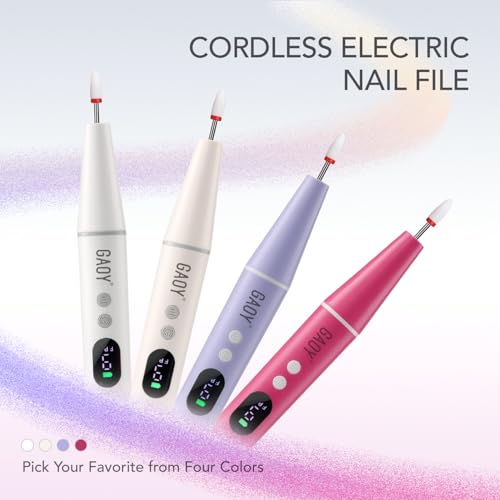 GAOY Cordless Nail Drill, Electric Nail File with LED Display, Milky White