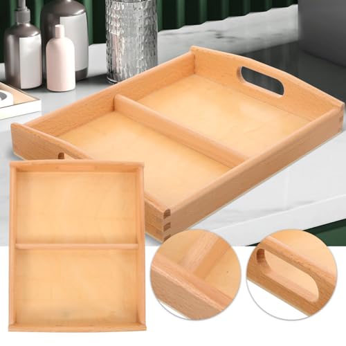 UPKOCH Small Wooden Montessori Tray with Handles, 2 Compartment