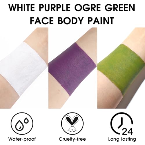 BADCOLOR 3PCS White Ogre Green Purple Face Body Paint Stick Makeup for Beetle-juice/ Frankenstein SFX Cosplay & Dress Up, Full-Coverage Halloween Facepaint Makeup Kit - color: 3PCS Beetle-juice/Monster
