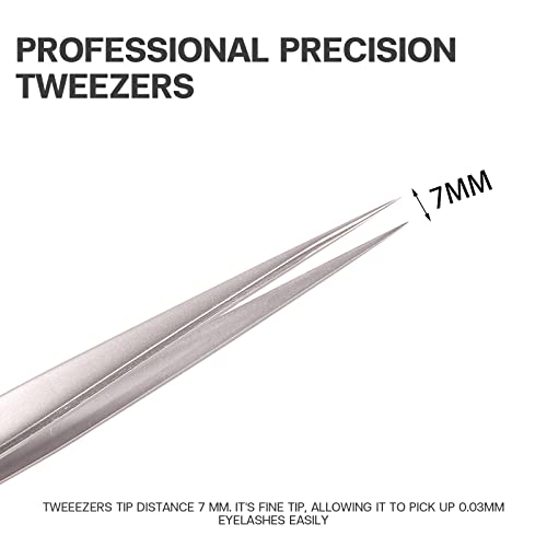 Pretty memory Pointed Tweezers for Eyelash Extensions, Stainless Steel Precision Straight Tip Lash tweezers for Isolation and Individual Lashes, Silver