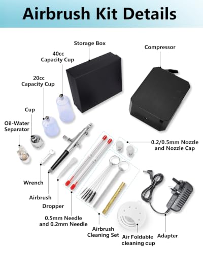 Gocheer Airbrush Kit,48 PSI Dual-Action Airbrush Set(Gloss Black) - color: Gloss Black