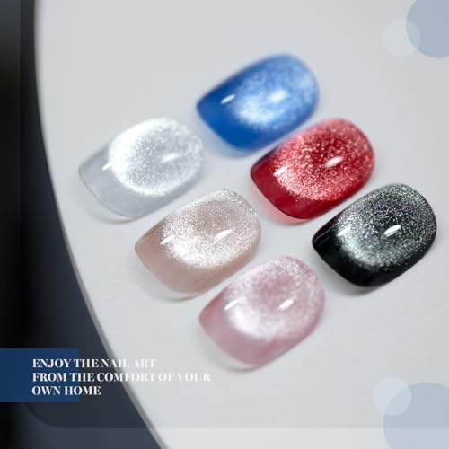 RARJSM Diamond Glitter Cat Eye Gel Polish Set 6 Pcs Sparkle Black Silver Red Blue Brown Nude Color Velvet Ice Jelly Glass Milky Way Cateye Gelpolish with Magnet Stick Curing Requires Home Manicure - color: Milkyway Diamond Cat Eye Set
