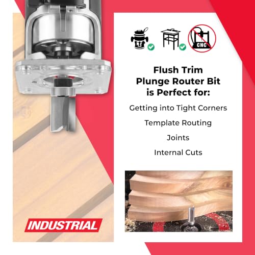 Amana Tool 45361 Flush Trim Router Bit 1 D x 1-1/2 CH x 1/2 SHK Bearing - size: 9/16 Dia x 3/4" x 1/4 Sh