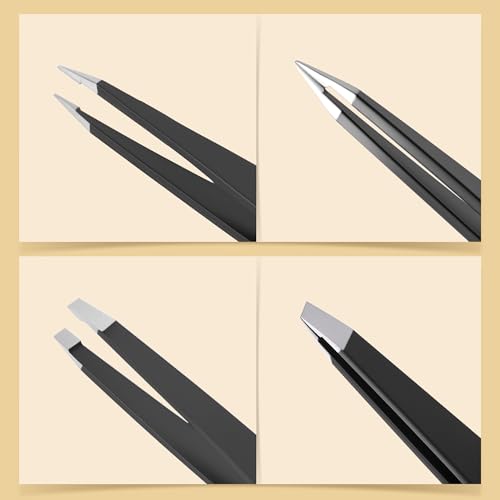 Diodiva 4-Pack Tweezers with Case for Eyebrows Facial Ingrown Hair Removal - style: 4-Pack Black