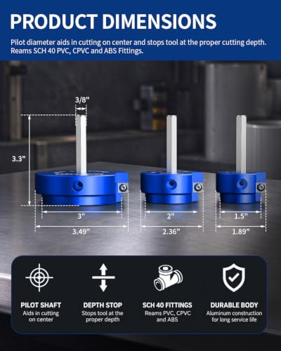 DAYDOOR 3-Piece PVC Pipe Reamer Kit, 1-1/2", 2'', 3" - size: 1-1/2+2+3 Inch