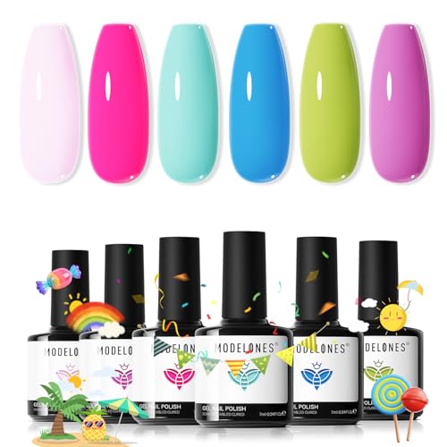 modelones Neon Gel Nail Polish Set 6 Colors, Pastel Mint Pink Purple - color: A A A1 Neon Gala