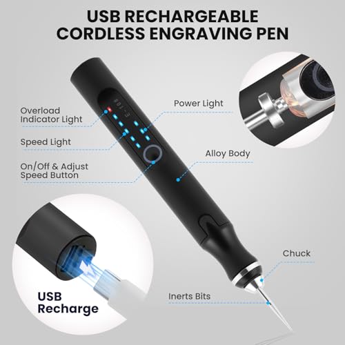 Electric Engraving Pen with 37 Bits for Wood Glass Stone Carving (Black) - color: Black