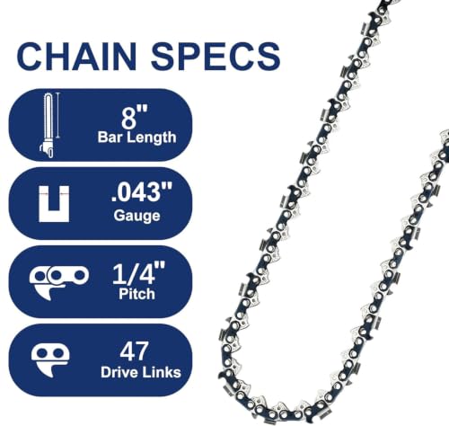 8 Inch Chainsaw Chain Replacement Accessories, 5 Pieces 1/4" LP Pitch, 0.043" Gauge, 47 Drive Links Chains for 8-inch Cordless Electric Portable Mini Chainsaws for Pruning Shears Wood Cutting
