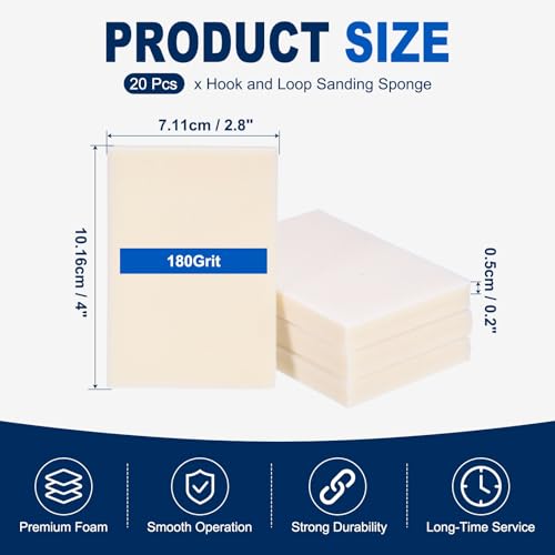 20Pcs 180Grit Sanding Sponges, 4x2.8In Hook & Loop White - size: 180 Grit