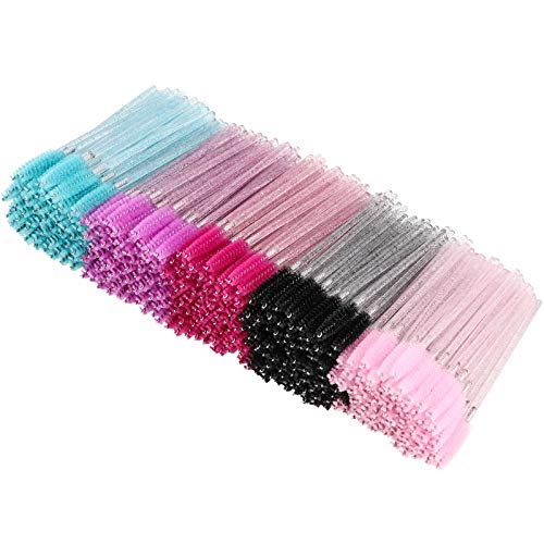 Tbestmax 500 Disposable Mascara Wands Eyelash Brush Spoolies for Eyebrow Eye Lash Extension Colorful - color: Crystal-5 Colors