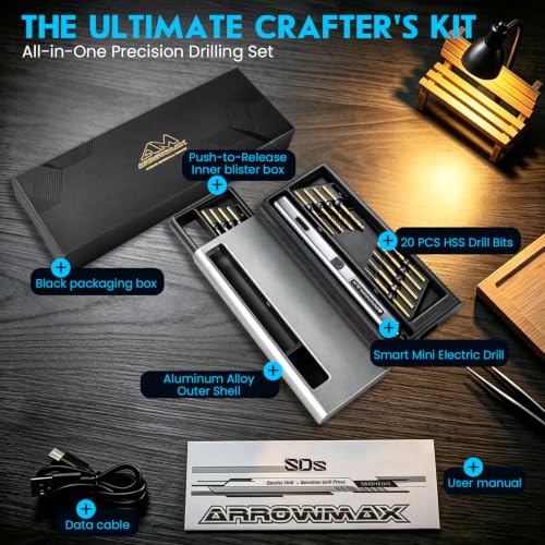 ARROWMAX Mini Electric Hand Drill Pen with 20pcs Drill Bits & LED Light - size: SDS MINI