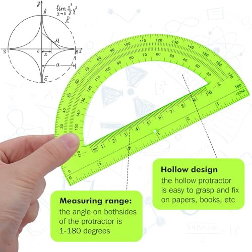 Zonon 2 Pcs 6 Inch Plastic Protractor 180° Math Protractors, Green - color: Green