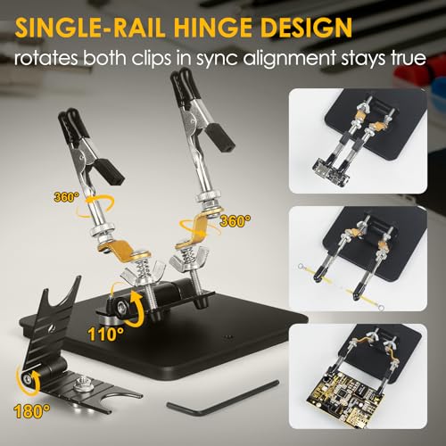 Helping Hands Soldering Station Holder with Iron Holder, Third Hand Tool with 4×4" Metal Non-slip Base, Storage Box and Adjustable Arms, Clamp Stand for Electronics, PCB Repair and DIY, Craft