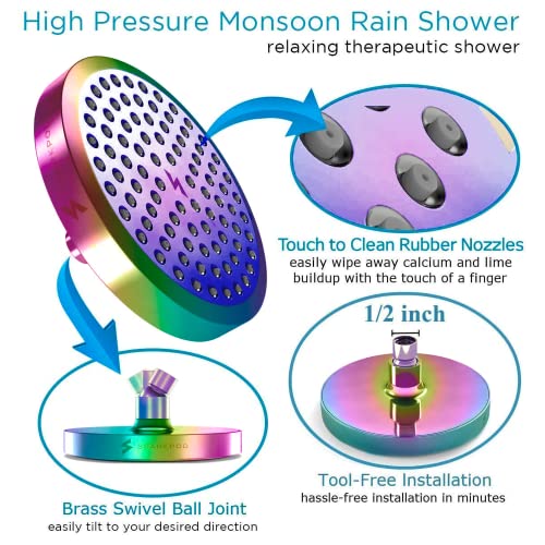 SparkPod Rain Shower Head, 6 Inch Round, Radiant Rainbow Finish - color: Radiant Rainbow, style: 6 Inch Round