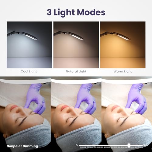 Neatfi Magnifying Lamp, Clamp, 3X 5-Inch Lens, 3 Light Modes (White) - color: White, size: 8 Diopter