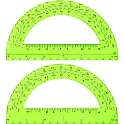 Zonon 2 Pcs 6 Inch Plastic Protractor 180° Math Protractors, Green - color: Green