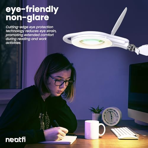 Neatfi Magnifying Lamp, Clamp, 3X 5-Inch Lens, 3 Light Modes (White) - color: White, size: 8 Diopter