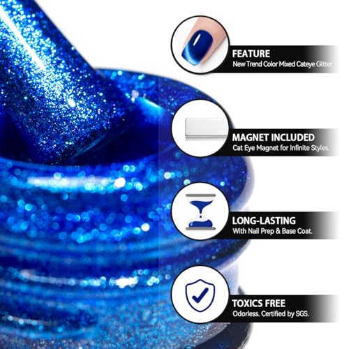 RARJSM Dark Blue Magnetic Galaxy Glitter Cat Eye Gel Nail Polish 15ml - color: 9D Blue
