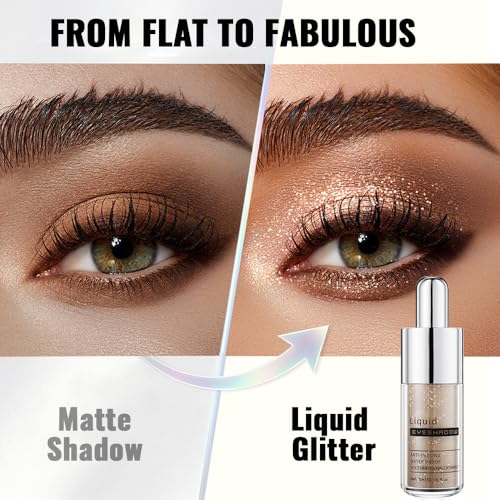 Gold Deep Brown Shimmer Liquid Metallic Eyeshadow, Everyday Neutral Toned Eye Shadow Makeup for Older Women, Multi-Dimensional Finish For Green Blue Eyes, Mini Travel Size, Vegan & Cruelty-Free 03# - color: J-#03