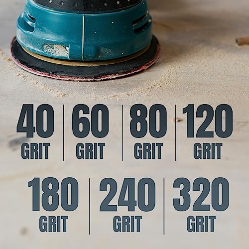 POWERTEC 50 PCS 320 Grit - 5 Inch 8 Hole Hook and Loop Sanding Discs, 5" Sanding Pads for Automotive, Drywall, Woodworking with Orbital Sander, DA Sander, Air Sander (44032G-50)