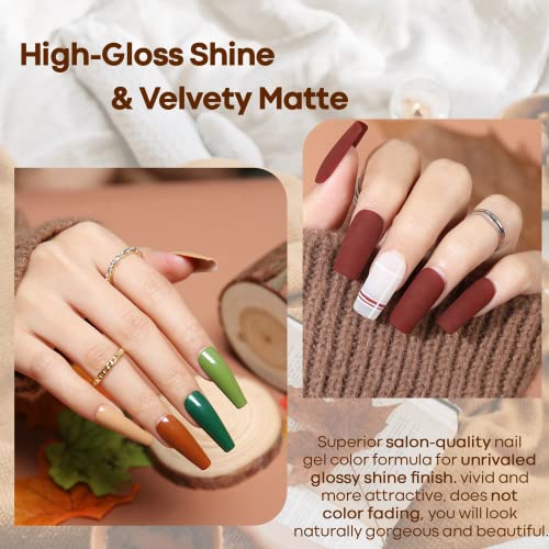 modelones Fall Gel Nail Polish Set, Nude Green Orange Yellow Red Caramel - color: A A7 Holiday Collection