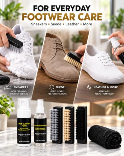 6-in-1 Premium Shoe Cleaning Kit,with 3 Brushes & Microfiber Towel