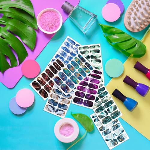 336PCS/24 Sheets Nail Polish Strips - Marble Gel Nail Stickers Full Nail Wraps UV Free | Easy to Stick | Adhesive Sticker Nails for Women with 1 File, 1 Cuticle Stick - color: Marble Series