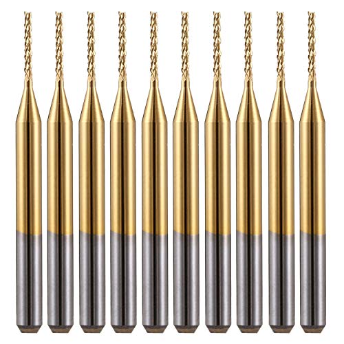 10Pcs 1/8'' Shank 1.0mm Titanium Coat Carbide End Mill Engraving Bits CNC Rotary Burrs Tool for PCB Mould Plastic Fiber Carbon Fiber Hardwood - size: 1.0mm