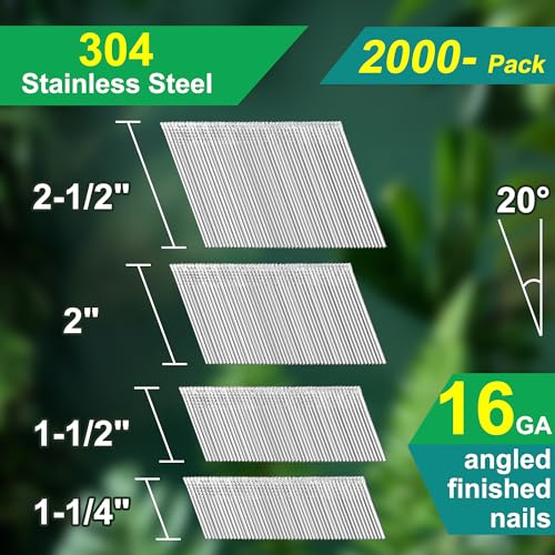 16 Gauge 20-Degree Angled Finish Nails 1-1/4" to 2-1/2", 2000-Pack - size: 4 sizes~2000pcs