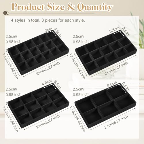 Junkin 12 Pcs Velvet Jewelry Organizer Tray, Stackable Storage - color: Black