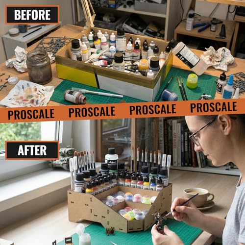 PROSCALE Universal Corner Paint Organizer for Miniatures Modeling Artists, Modular corner Paint Holder + Brush/Tool Compatible with Citadel, Vallejo, Army Painter, Tamiya, others (Module D) - color: Paint rack D