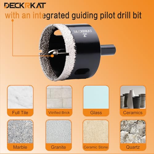 DECKRKAT 2" Diamond Hole-Saw Bits with Pilot Drill Bit - 2" Diamond Tipped Tile Hole Saws with Guiding Bit Accurate Drilling for Porcelain Tile Ceramic Pottery Granite Stone Glass Bottles 50mm - size: 2" X 1Pcs