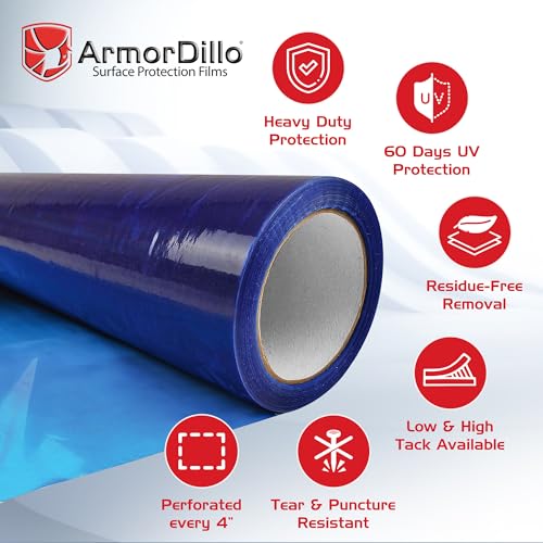 ArmorDillo Contractor-Grade Premium Vent Film. 25% Thicker Than TMB*. 25% HigherTack Than TMB*. Thicker. Tougher. Stronger Than TMB - Thin Material Brands (12” x 185) - size: 12” x 185' Regular Adhesive Blue