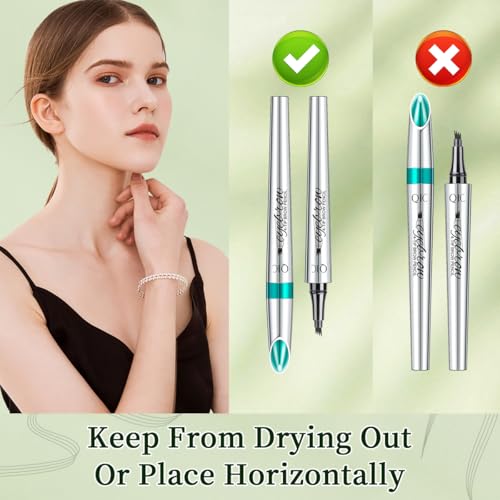 QIC Microblading Eyebrow Pen, 4 Tip Waterproof Brow Pencil for Hair Strokes - color: Dark Brown with Brush