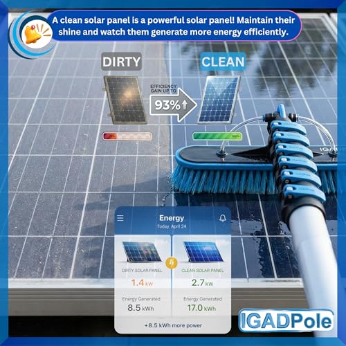 IGADPole 17 FT Water-Fed Cleaning Kit – Extendable Telescopic Pole with Soap-Dispenser, Brush & Cobweb Duster, Adjustable 5-17 FT Handle for Safe High Window, Gutter, Solar Panel & Exterior Cleaning - size: 17 ft Pole
