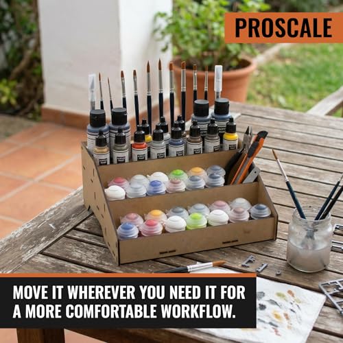 PROSCALE Universal Paint Organizer Rack for Miniatures Modeling Paint Holder for all kind of Bottles + Brush/Tool Slots Compatible with Citadel, Vallejo, Army Painter, Tamiya, others (Module B) - color: Paint rack B