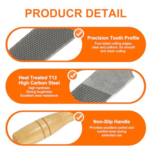 HARFINGTON Flat Thin Cut File 4" Double Cut Teeth High Carbon Steel Hand Rasp File with Wood Handle for Metal Wood Deburring Removing - size: 4", style: Thin