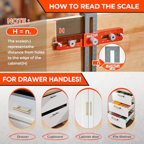 Cabinet Hardware Jig, Adjustable Cabinet Handle Template Tool with Alignment Hole, Punch Locator Drill Guide for Knobs,Handles and Pulls, Cabinet Template Tool for Drawer Cabinet Installation