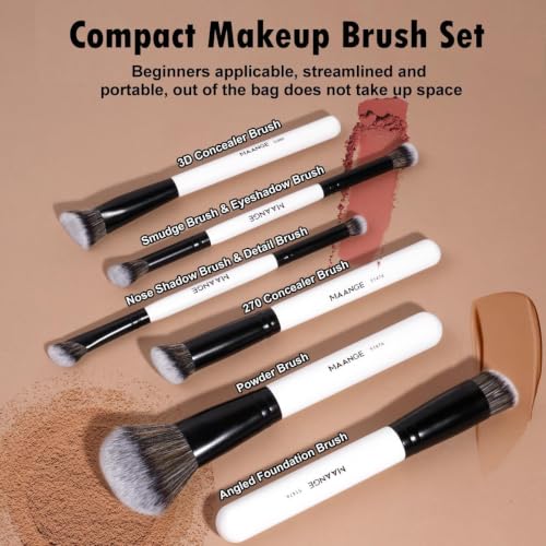 MAANGE 6 PCS Foundation Contour Conceal Brush Set, Makeup Brushes, Eyeshadow Concealer Brushes, Double Sided Blending Eyebrow Brush Professional Face brushes Set Tools, For Liquid, Cream, Loose Powder - color: 6 PCS
