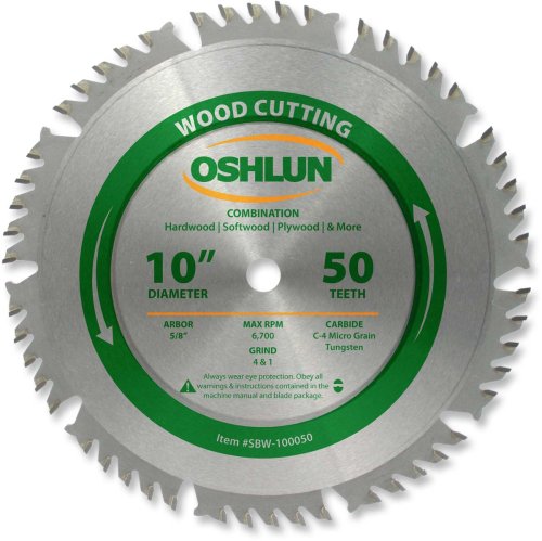 Oshlun SBW-100050 10-Inch 50 Tooth 4 and 1 Combination Saw Blade with 5/8-Inch Arbor - size: 50 Tooth Combination