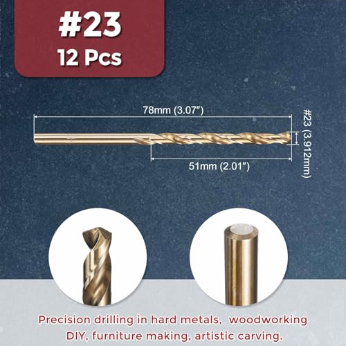 12pcs Micro Drill Bit #23 Diameter 3.912mm M2 HSS 135° for Metal - size: #23 (3.912mm)