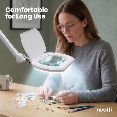 Neatfi LED Magnifying Floor Lamp, 1.75X + 4X, 12W, 6.8-Inch Lens (White) - color: White, size: 6.8 Inches