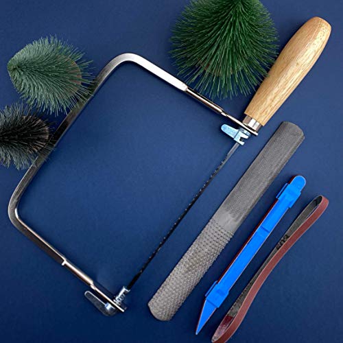 Excel Blades 8-Piece Coping Saw Set – Includes 4 Blades, 4-Way Hand File & Sanding Stick – Precision U-Frame Handsaw Kit for Wood, Plastic, Metal, and Rubber Cutting