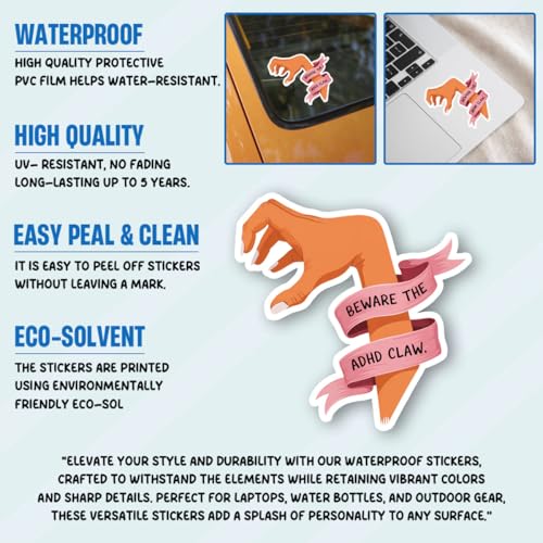 3Pcs Beware The Ahhd Claw Sticker Gift Funny Hyperfocus Neurodivergent