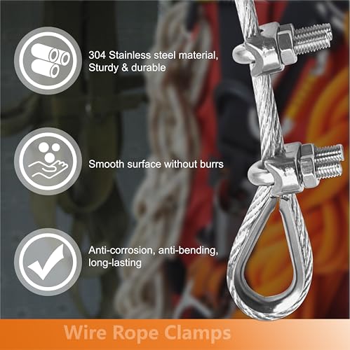 12 Pcs M8 Cable Clamps,Wire Rope Clamp,4 Pcs 5/16" Thimble - color: silver, size: M8
