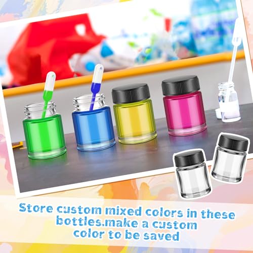 Teenyyou 24 Pack Airbrush Glass Jar Bottles 3/4 Ounce (22cc) Empty Replacement Jars with Plastic Lids Paint Storage Bottles for Pigment Screw into Siphon Feed Airbrush Lid Adaptor Assemblies